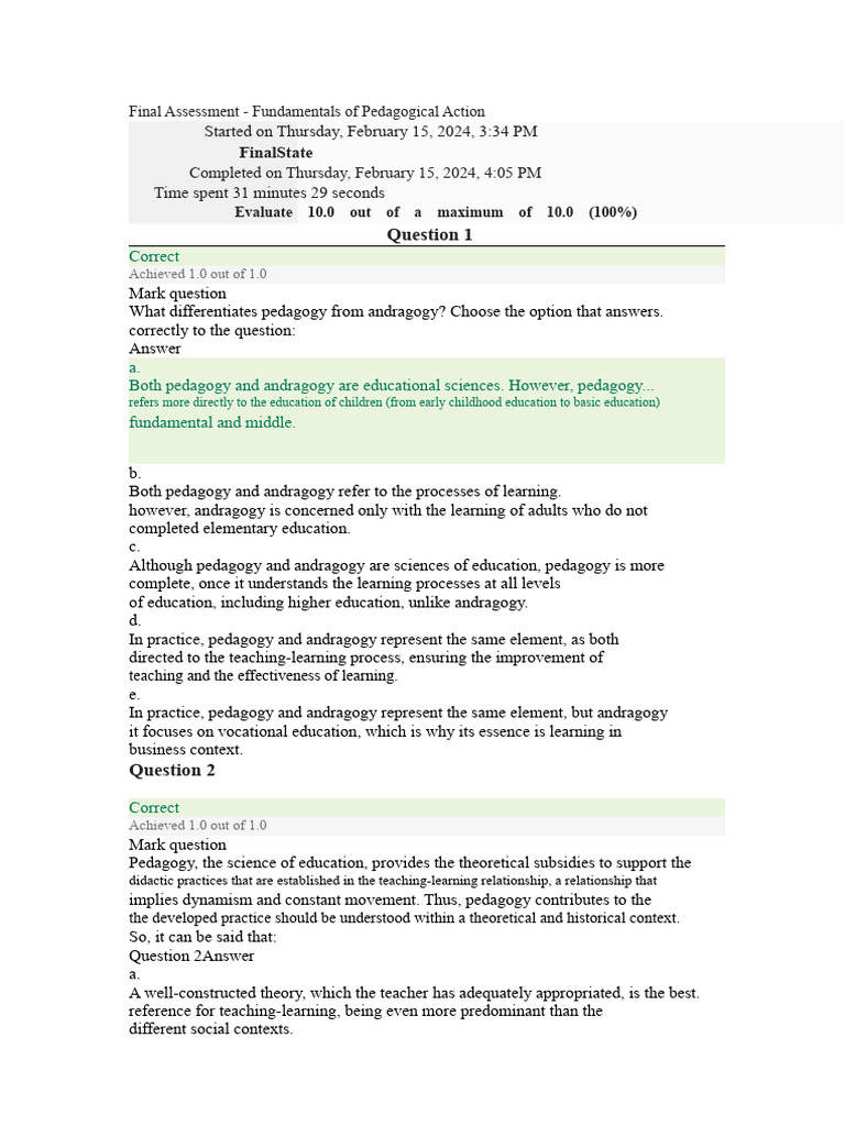 Final Assessment on Pedagogical Action | PDF | Pedagogy | Learning