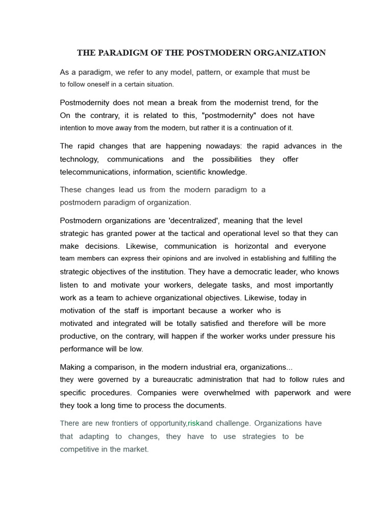 The Paradigm of The Postmodern Organization | PDF | Strategic ...