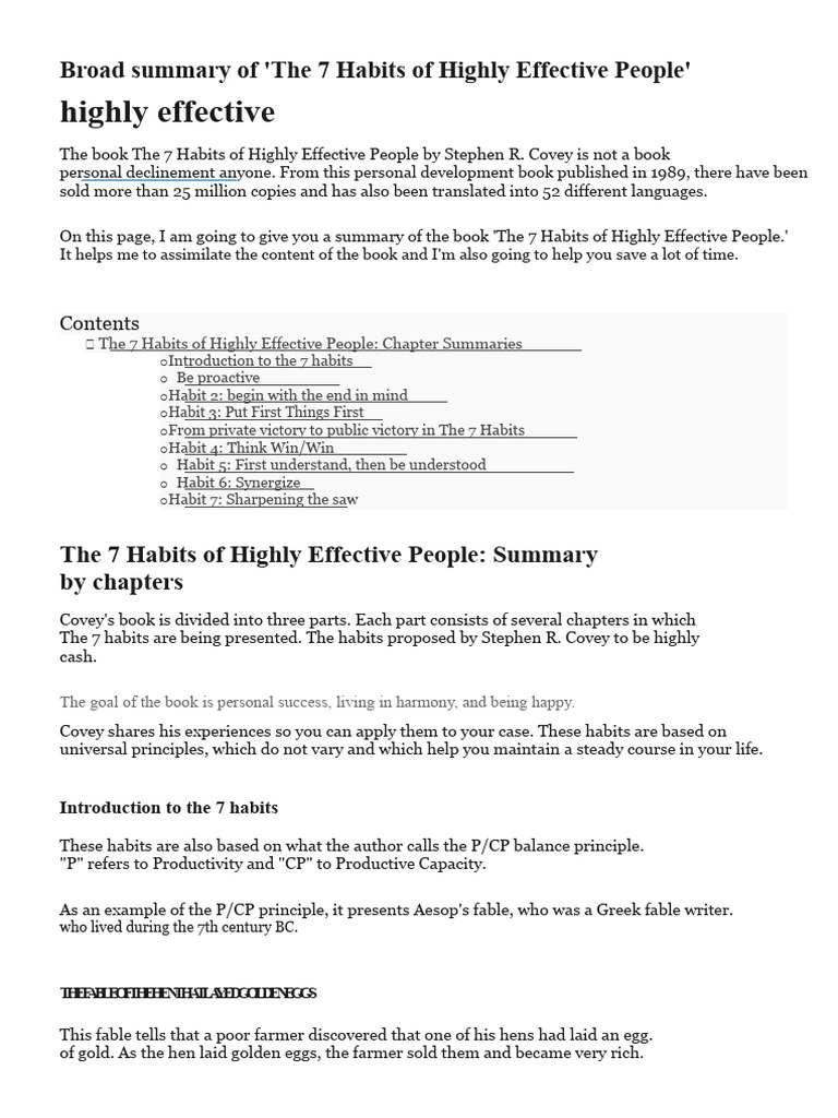 Summary of The 7 Habits of Highly Effective People | PDF | Behavioural ...