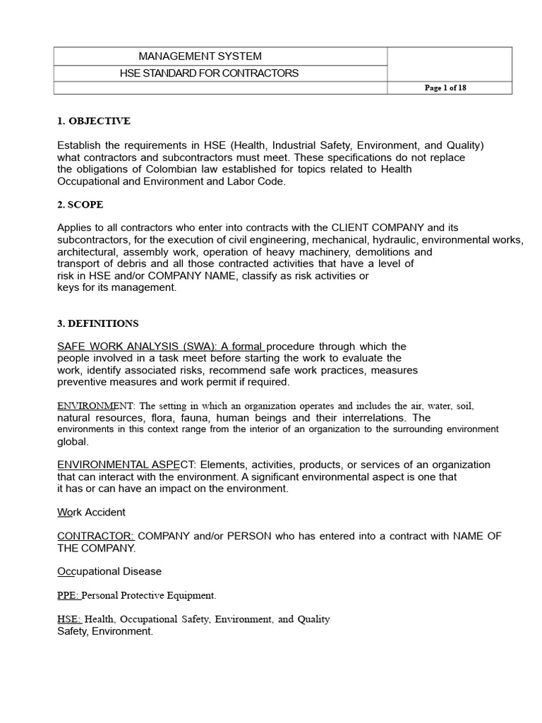 HSE Standard For Contractors | PDF | Occupational Safety And Health | Waste
