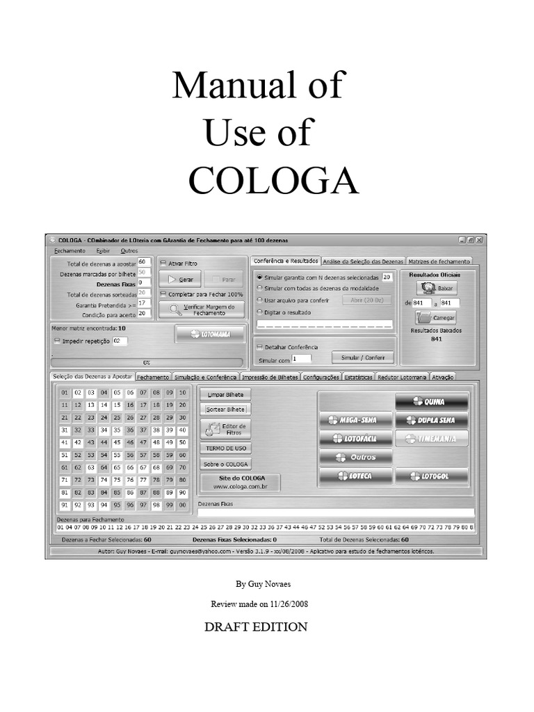 COLOGA Manual | PDF | Lottery | Matrix (Mathematics)