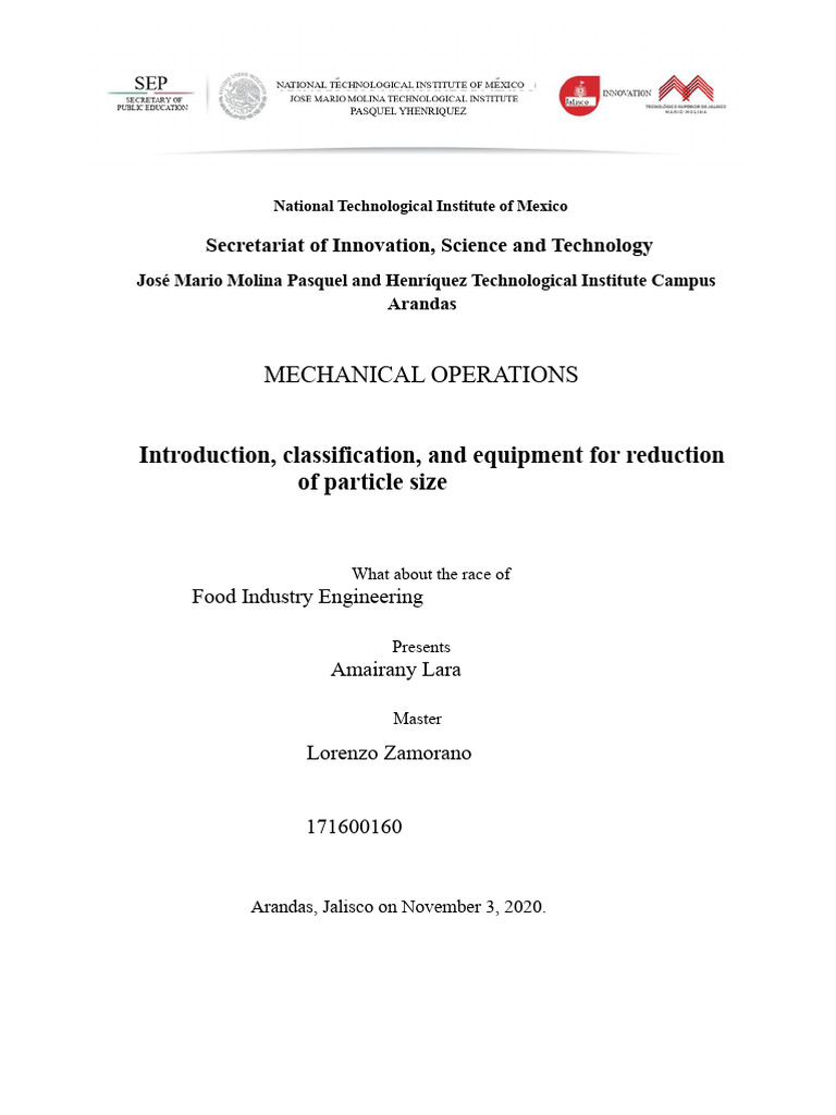 Particle Size Reduction in Food Industry | PDF | Mill (Grinding)