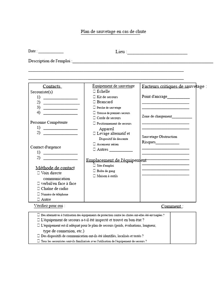 Plan de Sauvetage en Cas de Chute | PDF | Sauvetage