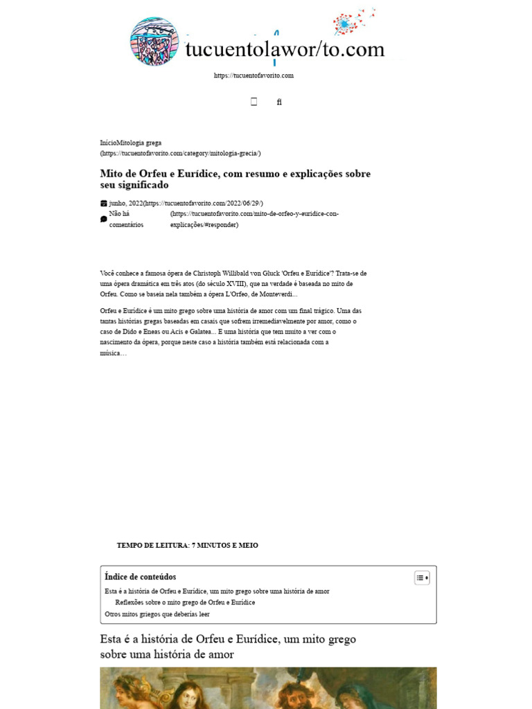 Orfeu e Eurídice, Mito Grego de Amor, Resumo e Explicado | PDF | Orfeu ...