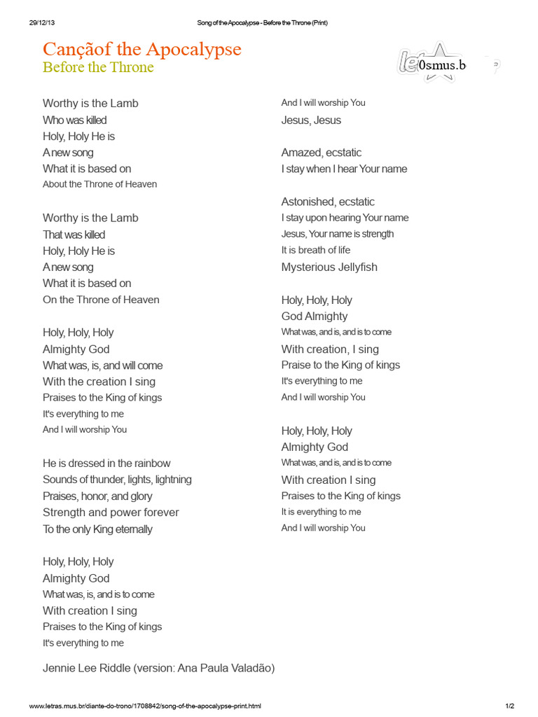 Song of the Apocalypse Lyrics | PDF | God In Christianity | Conceptions ...