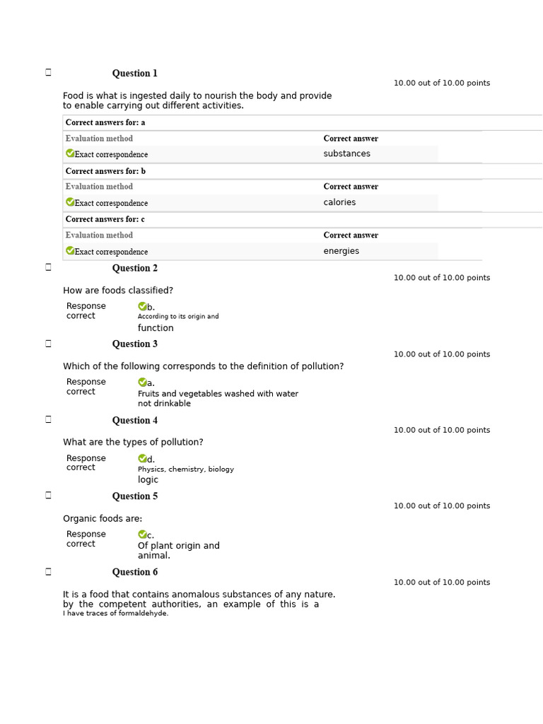 Evaluation Week 1 | PDF | Foods