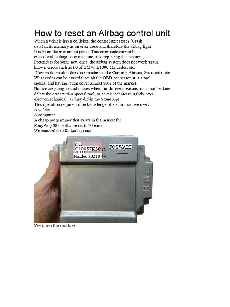 Resetting Airbag Control Units Guide | PDF | Airbag | Computer File