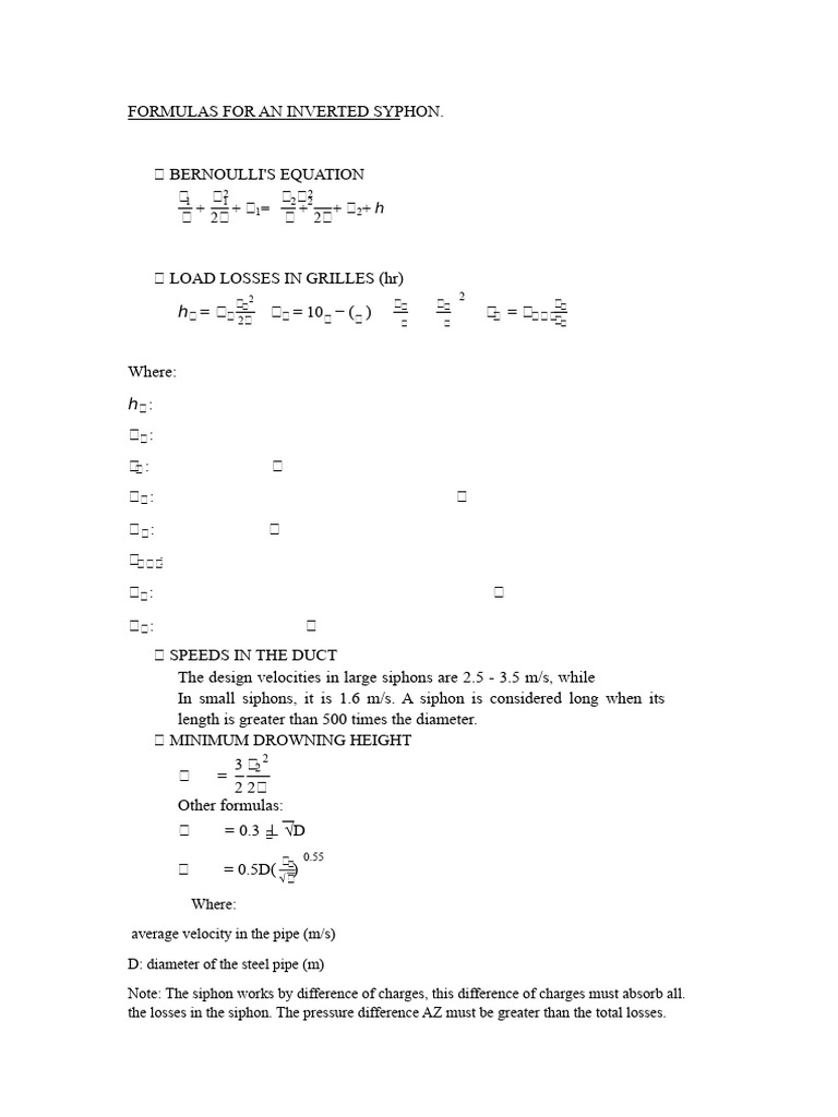 Inverted Siphon Design Formulas | PDF