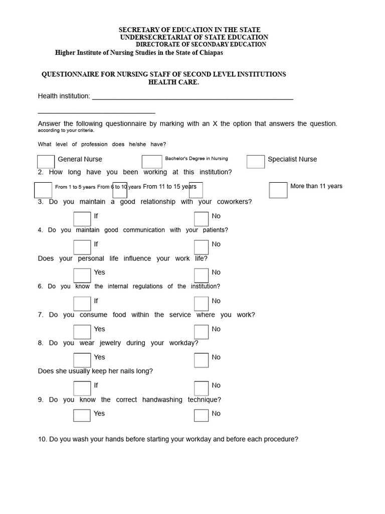Nursing Staff Evaluation Questionnaire | PDF | Nursing | Patient
