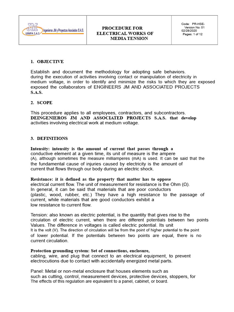 Medium Voltage Electrical Work Safety Procedure | PDF | Fuse ...