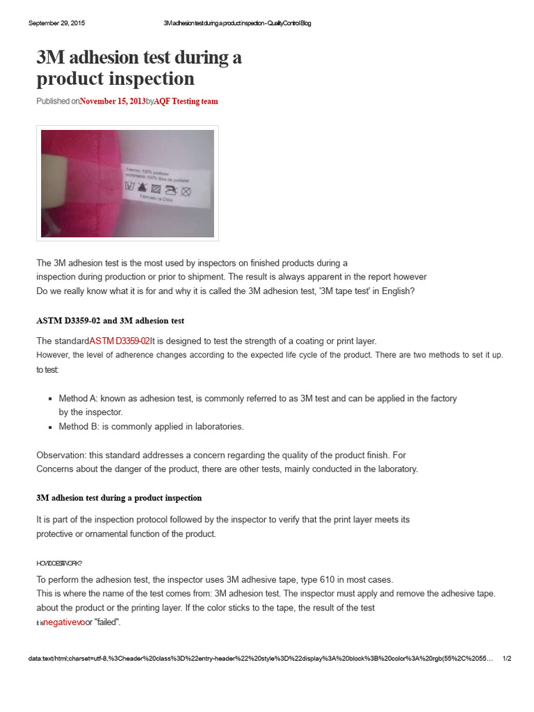 3M 610 Tape Adhesion Test Overview | PDF | Adhesion