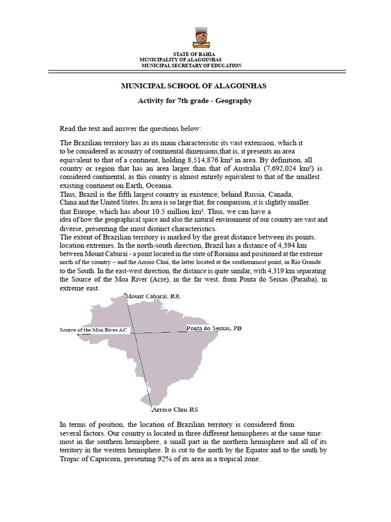 Activities For The 7th Grade Geography - EJA | PDF | Tropics | Brazil
