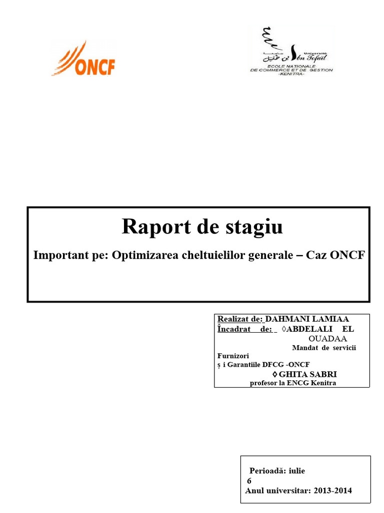 Raport de Stagiu ONCF | PDF