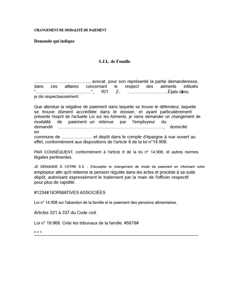 Changement de Modalité de Paiement Alimentaire | PDF