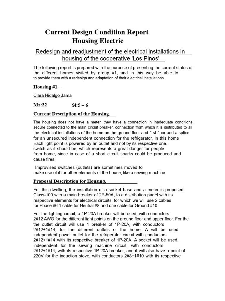 Current Condition Report of The Electrical Design of The Housing | PDF ...