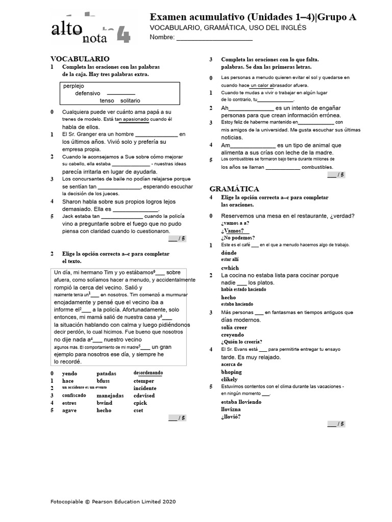 HighNote4 Test Cumulativo Unidades01 04 GrupoA | PDF
