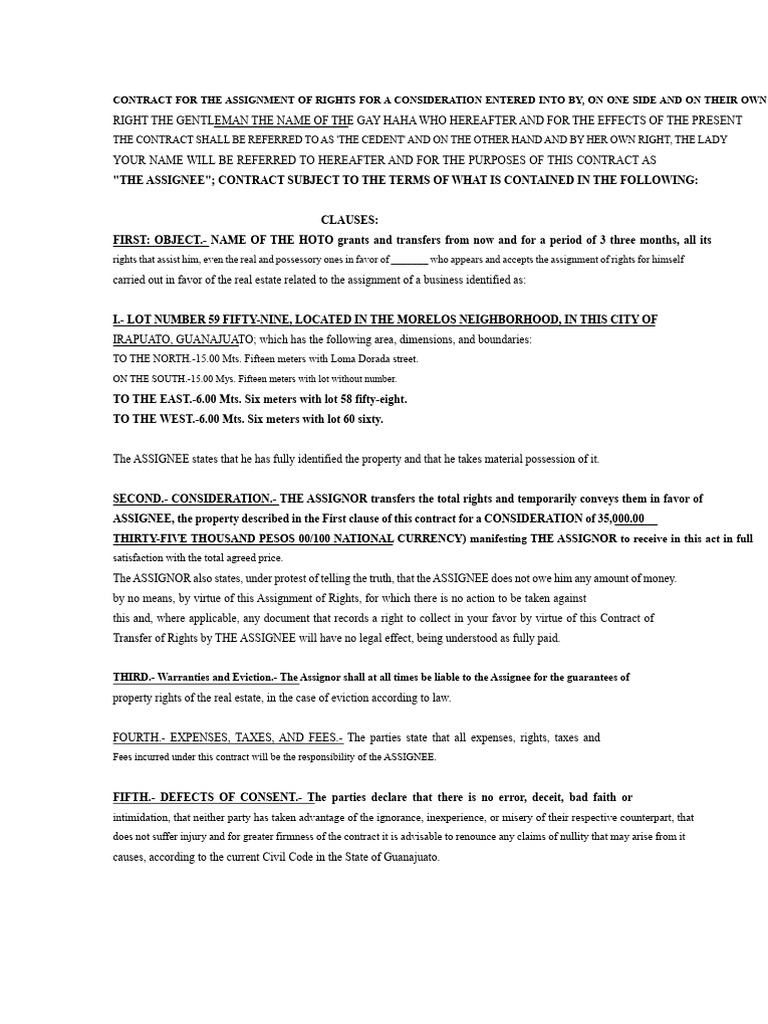 Assignment of Real Estate Rights Contract | PDF | Assignment (Law ...