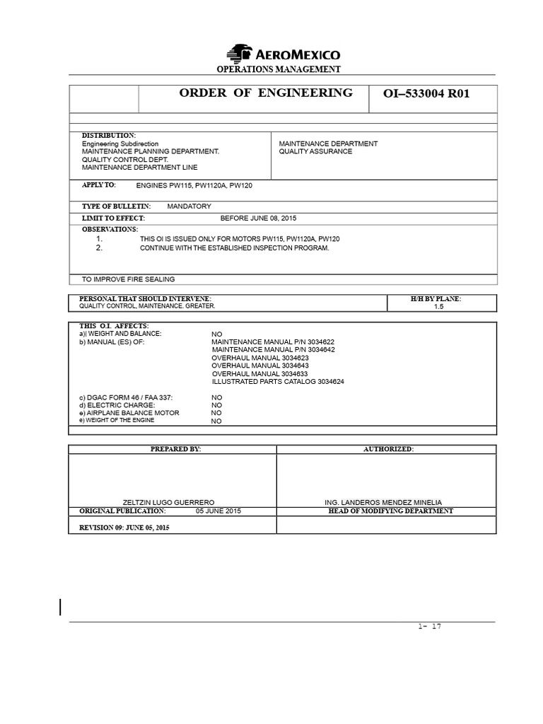 Mandatory Maintenance Procedure for PW Engines | PDF | Mechanical ...