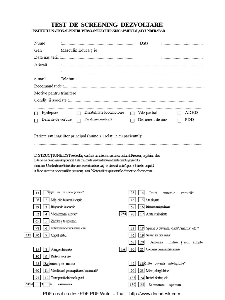 Testul de Screening Dezvoltamental - TSD | PDF