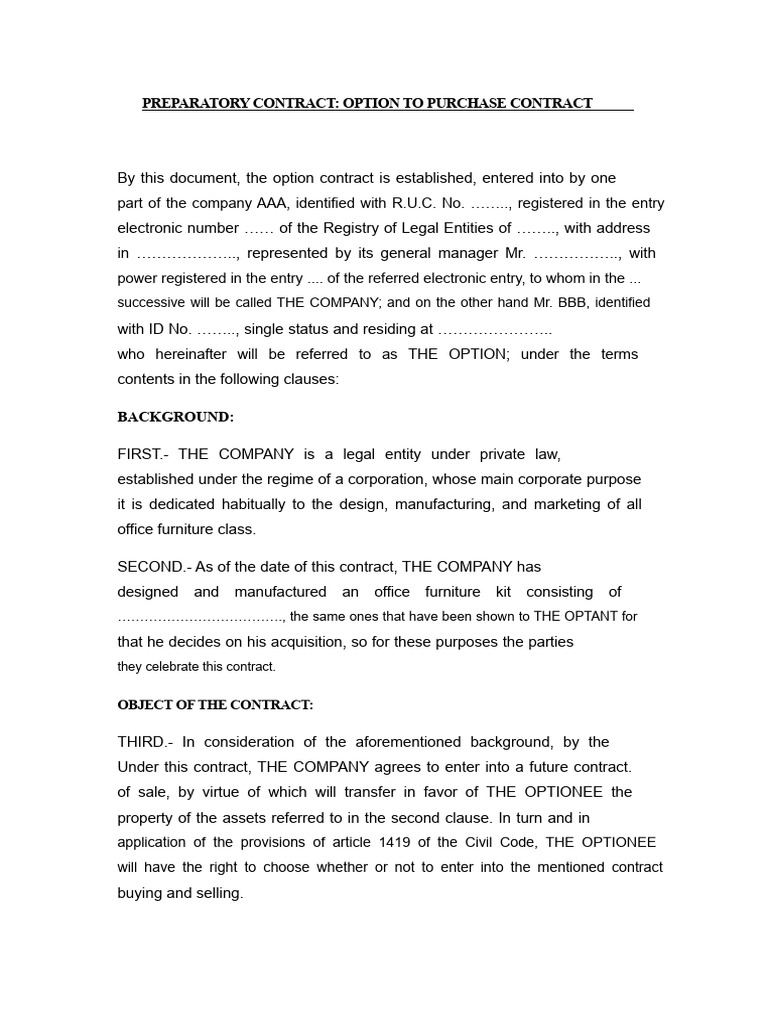Option to Purchase Contract Template | PDF | Civil Law (Legal System ...