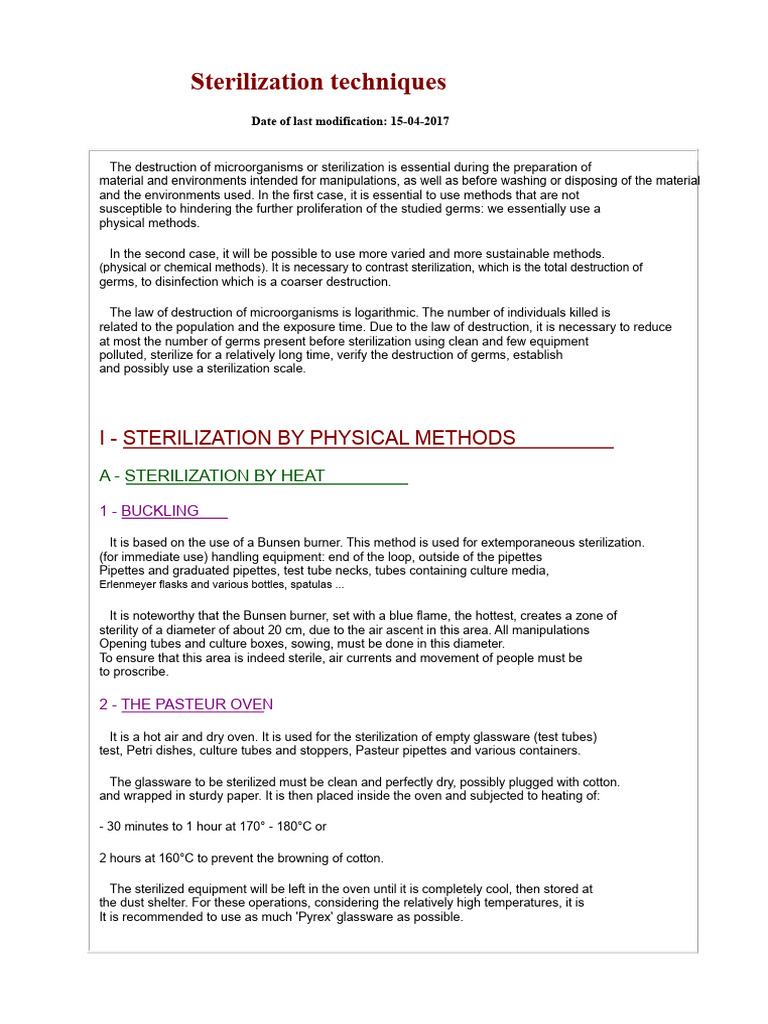 Effective Sterilization Techniques Guide | PDF | Sterilization ...