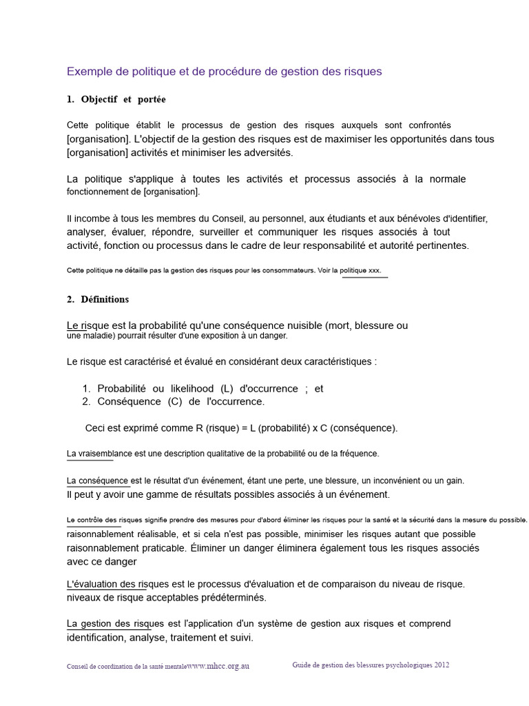Politique de gestion des risques | PDF | Gestion des risques | Risque