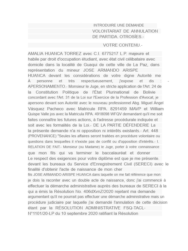 Demande d'annulation d'acte de naissance | PDF | Certificat de ...