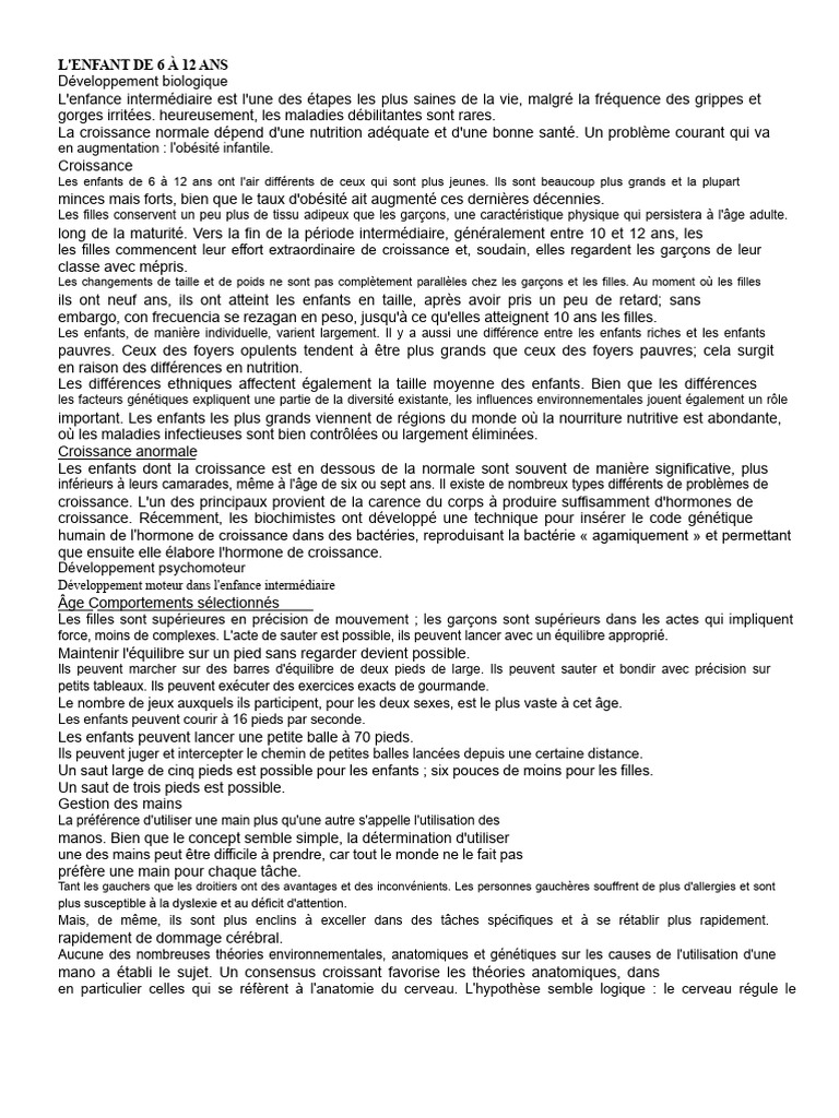 Développement de l'enfant de 6 à 12 ans | PDF | Phrase | Préférence ...