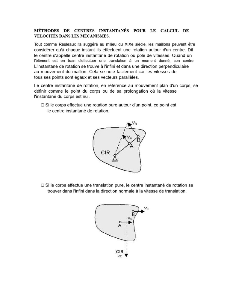 Méthodes de centres de rotation instantanés | PDF | Mouvement de ...