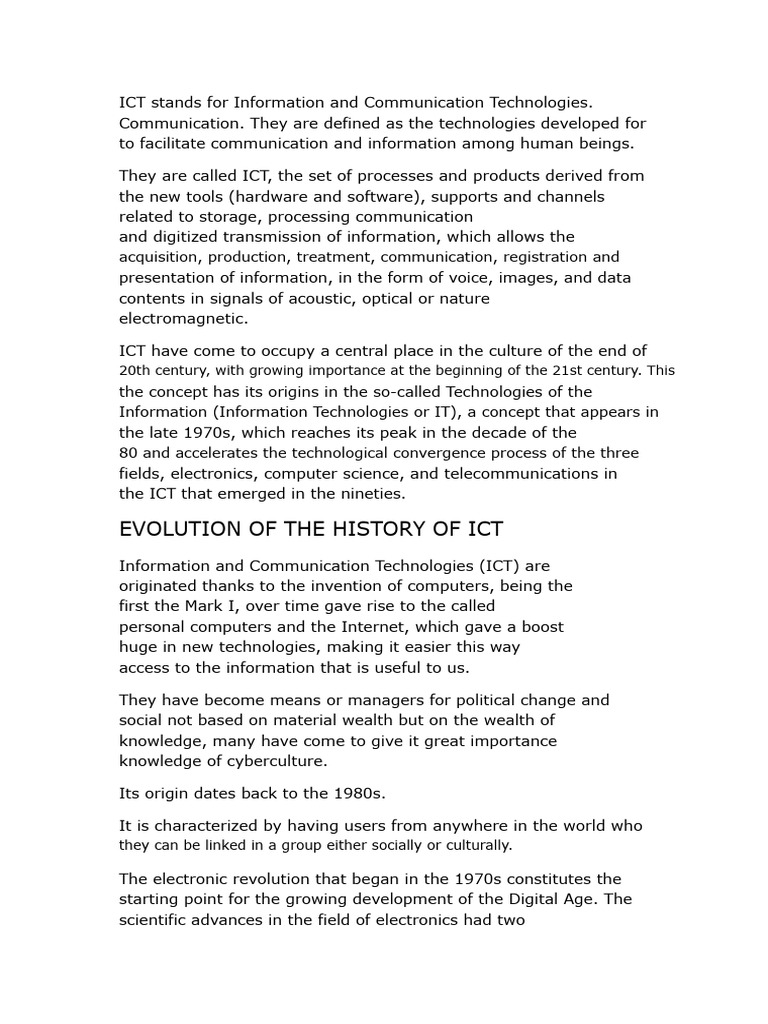 Report On The History of ICT (Information and Communication ...