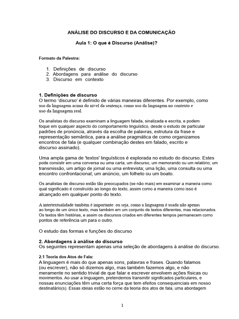 Definições e Abordagens do Discurso | PDF | Discurso | Linguística