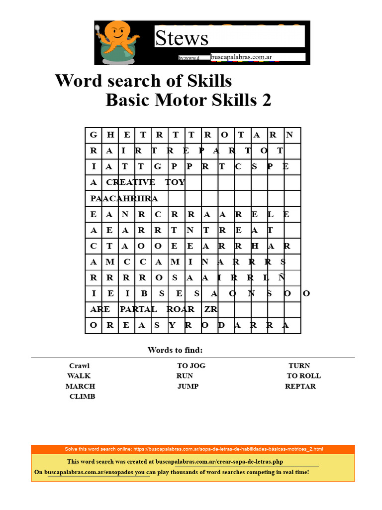 Basic Motor Skills Word Search - 2 PDF | PDF