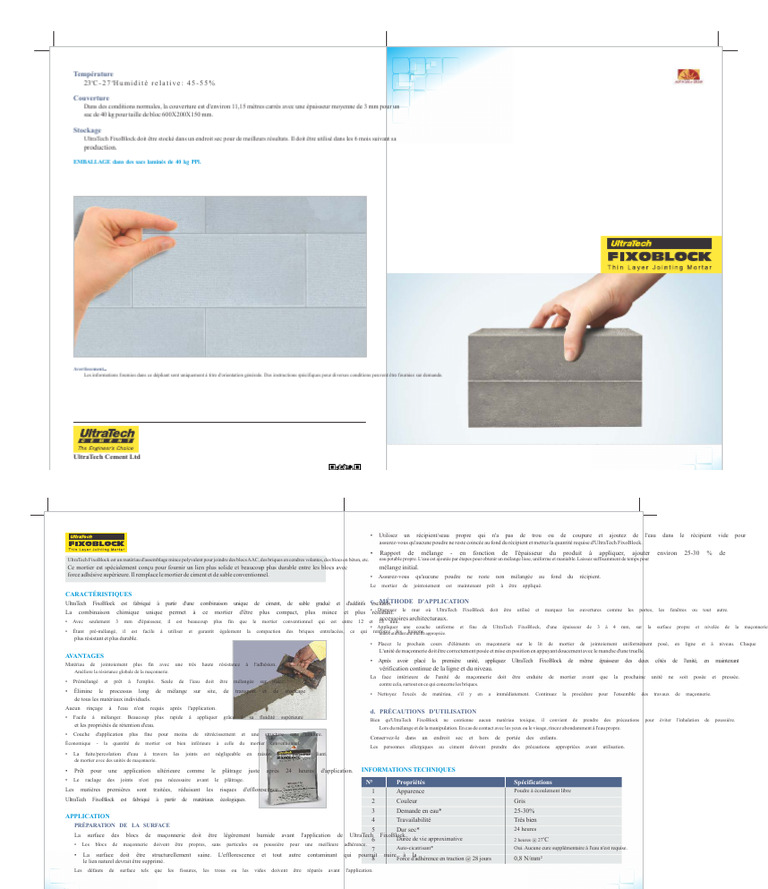Guide d'application d'UltraTech FixoBlock | PDF | Mortier (matériau ...