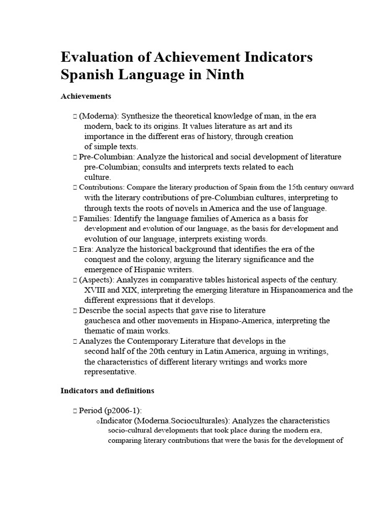 Evaluation of Achievement Indicators in Spanish Language For Ninth ...