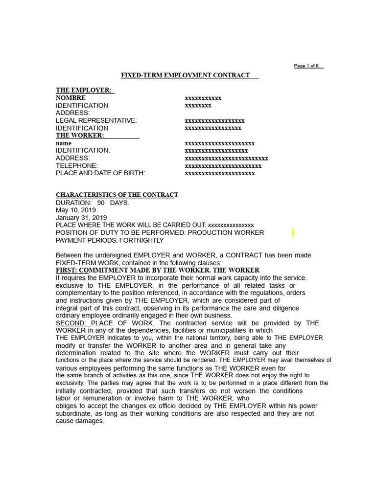 Fixed-Term Employment Contract Template | PDF | Employment | Salary