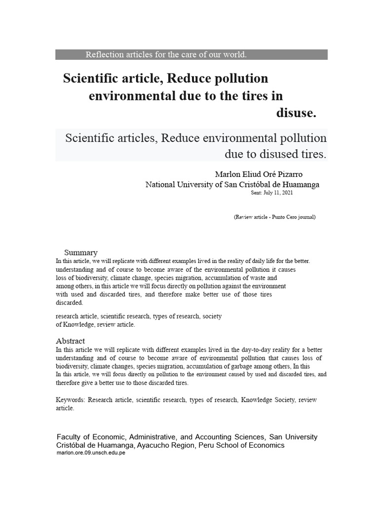 Scientific Article - Reducing Environmental Pollution Caused by Used ...