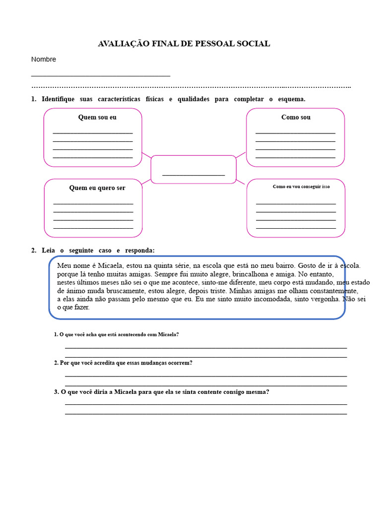 Avaliação de Desenvolvimento Pessoal e Social | PDF | Família ...