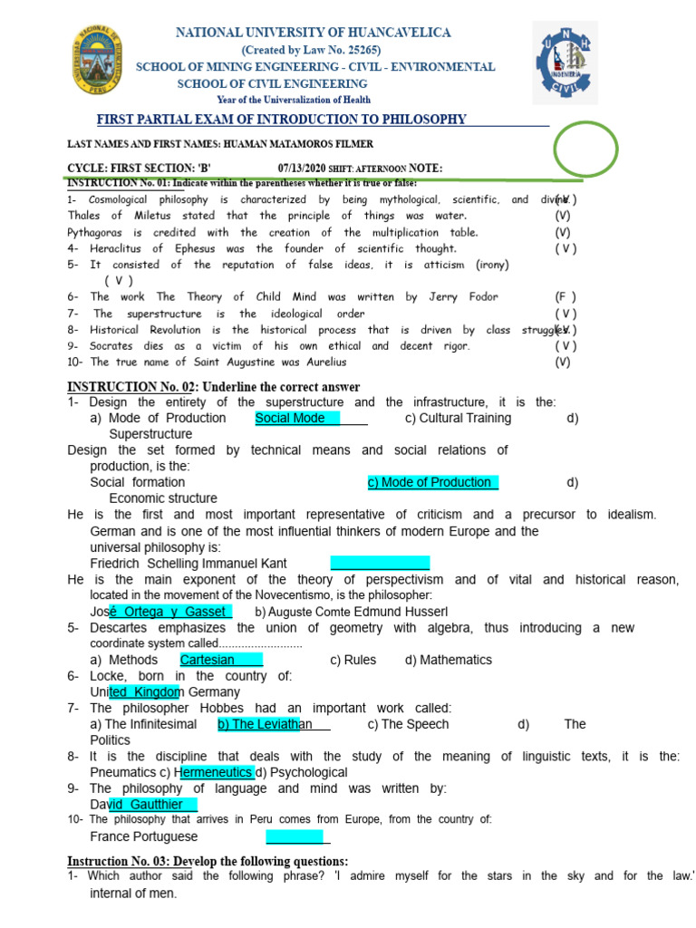 First Midterm Exam of Introduction To Philosophy 2020 | PDF | René ...