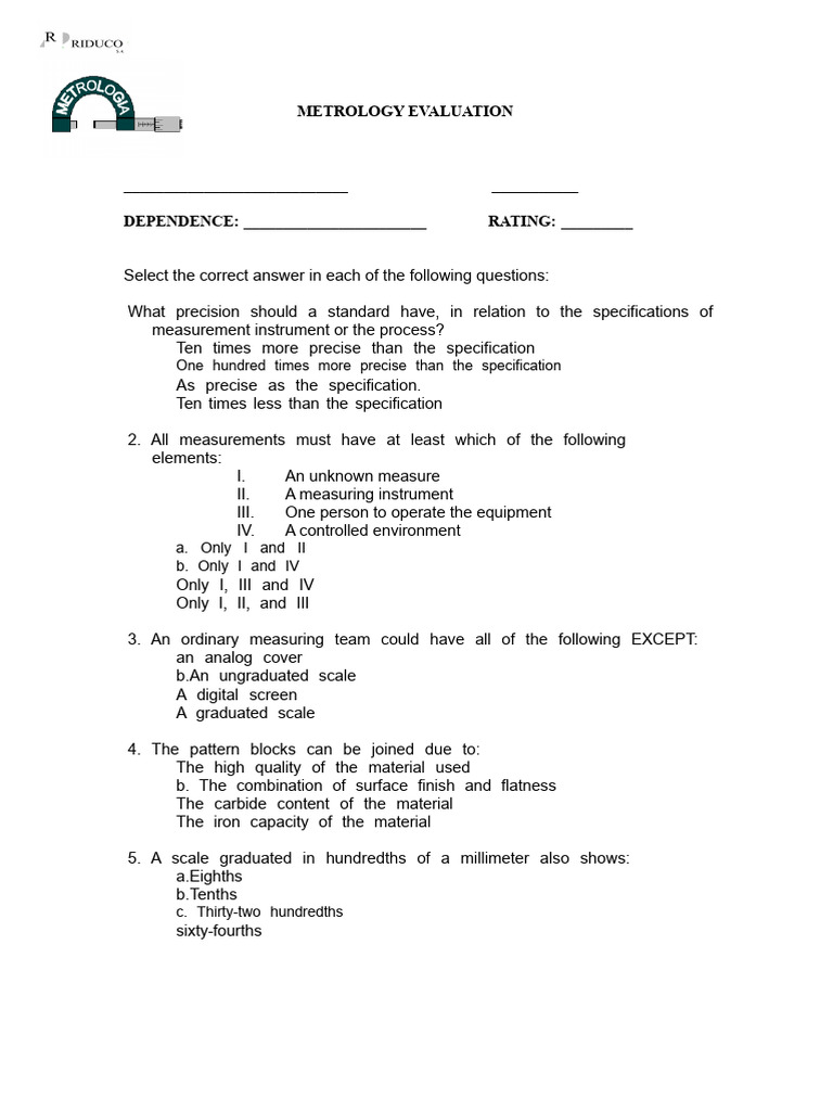 METROLOGY EXAM (Metrologist) | PDF | Calibration | Metrology