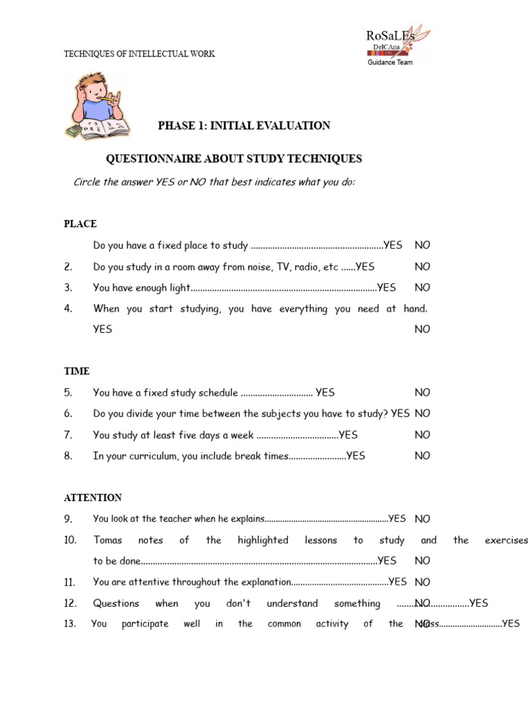 Study Techniques Evaluation Questionnaire | PDF | Learning | Cognition