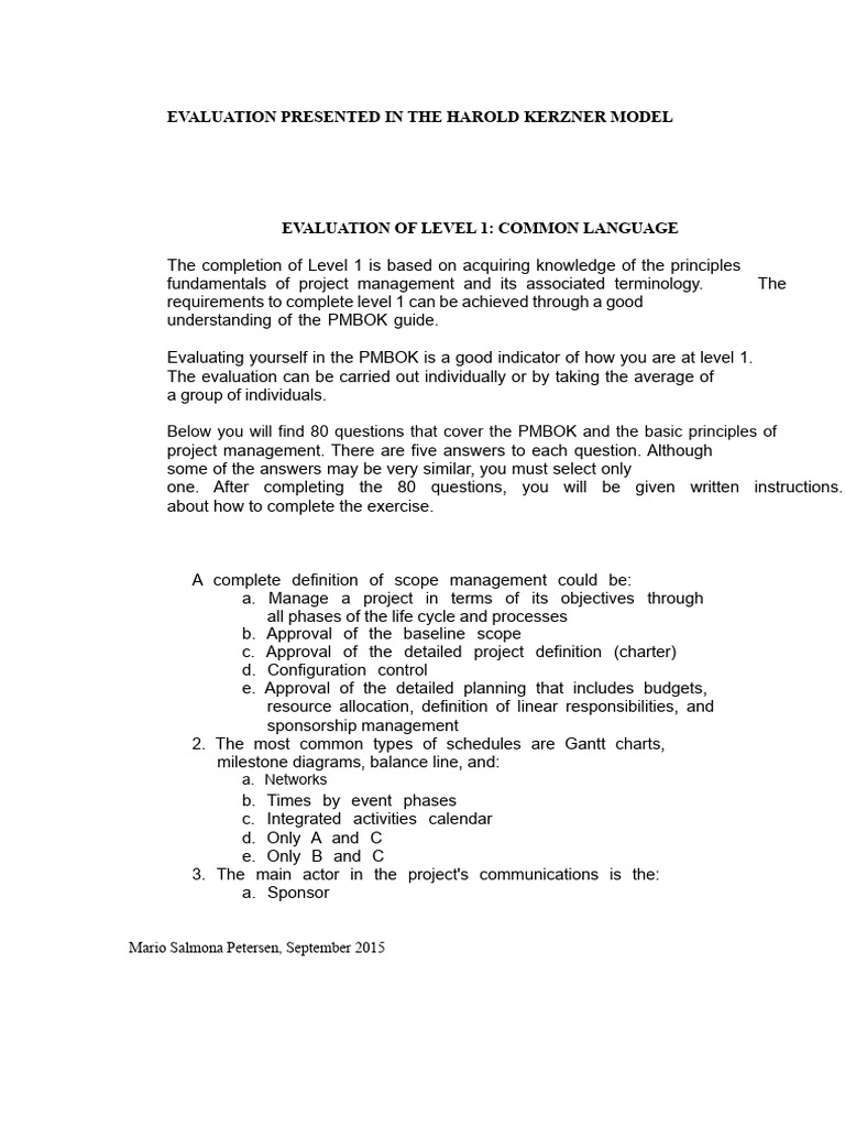 PMBOK Level 1 Evaluation Questions | PDF | Project Management | Risk