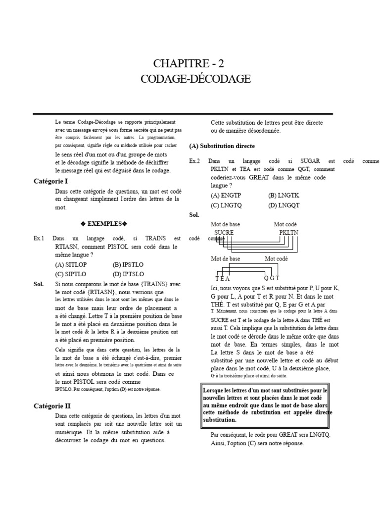 Codage et Décodage : Méthodes et Exemples | PDF | Cryptage ...