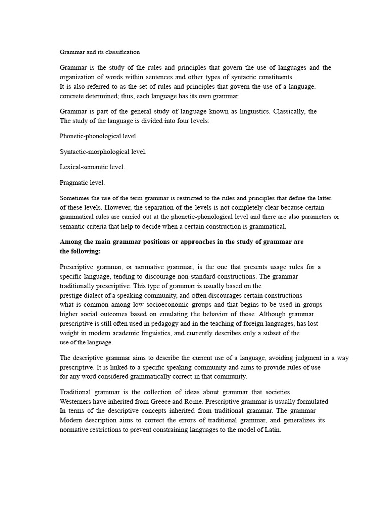 Understanding Grammar Classifications | PDF | Grammar | Syntax