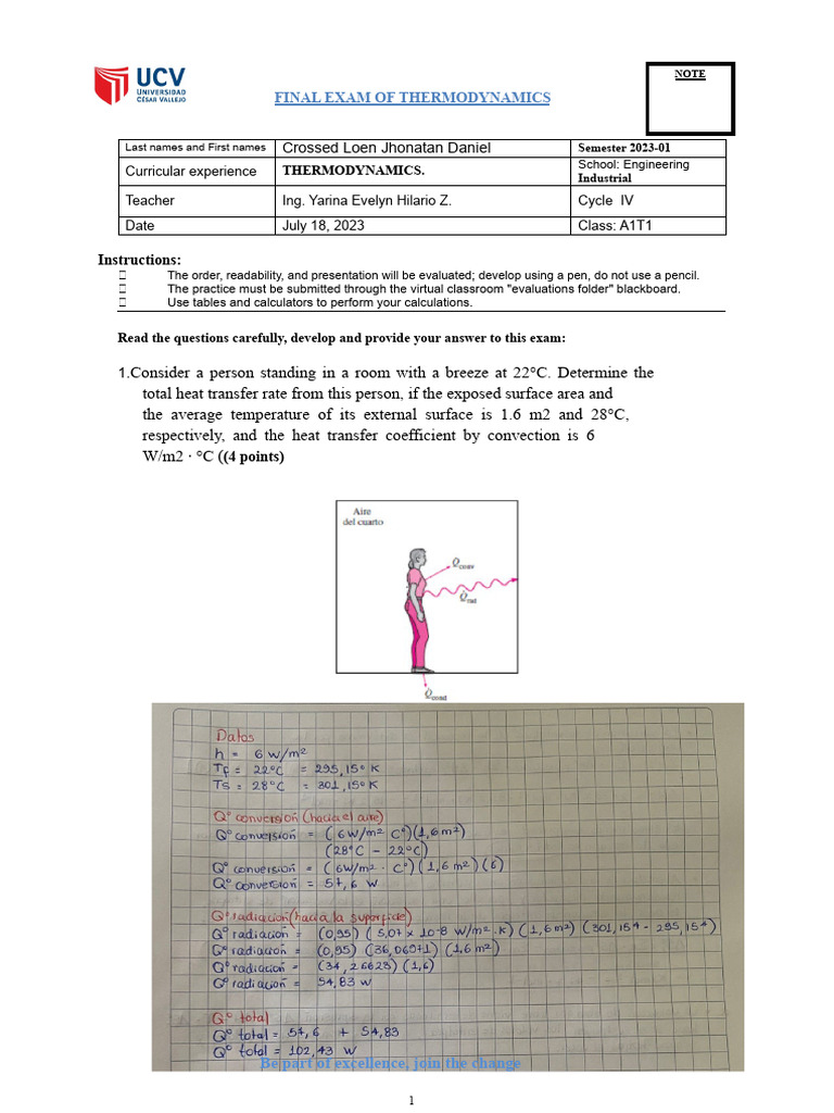FINAL EXAM, Thermodynamics 2023 - 01 UCV | PDF | Enthalpy | Chemical ...