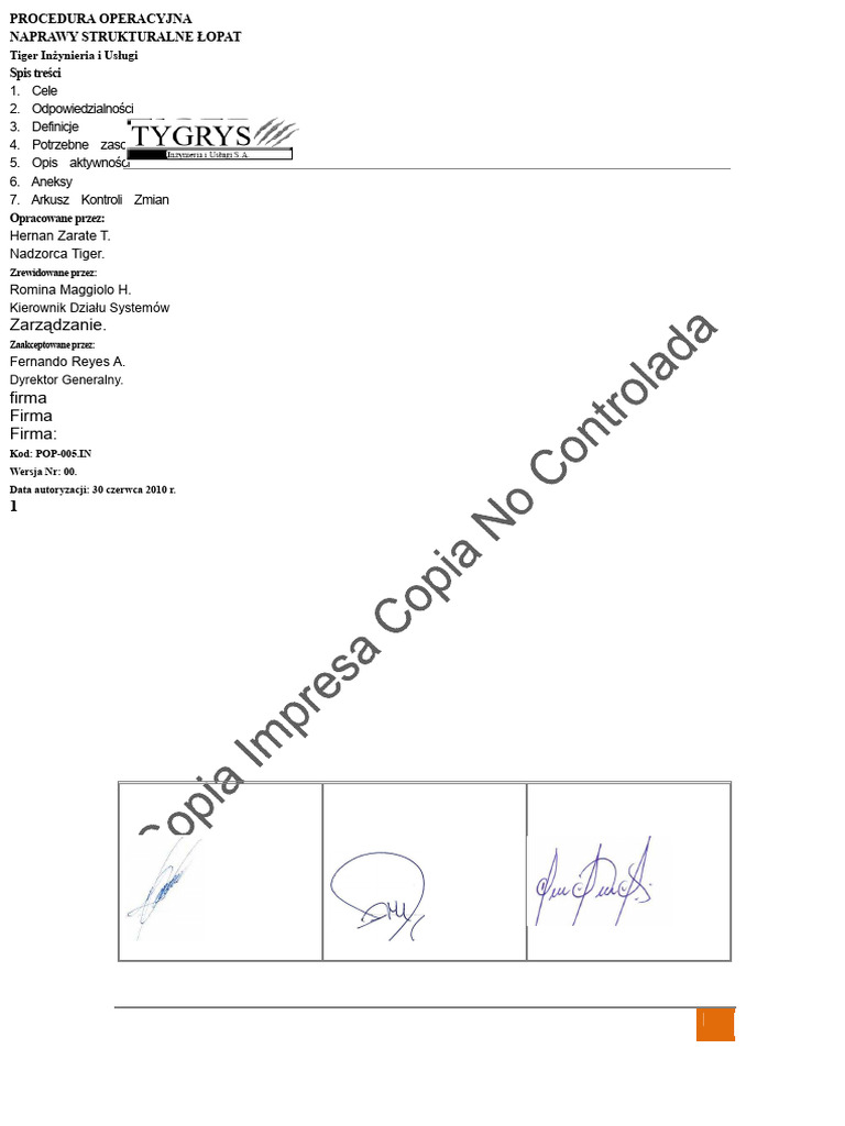 Pop-005.in Procedura Operacyjna Naprawa Strukturalna Łopat | PDF