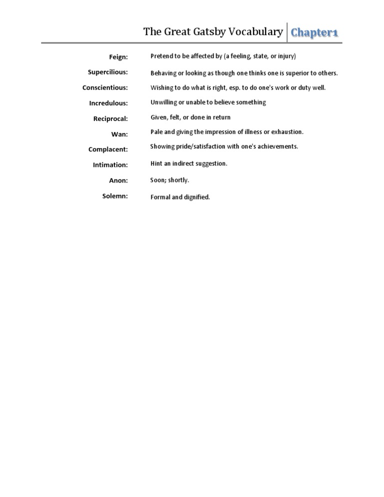 Vocabulary for The Great Gatsby Ch1 | PDF | Self-Improvement