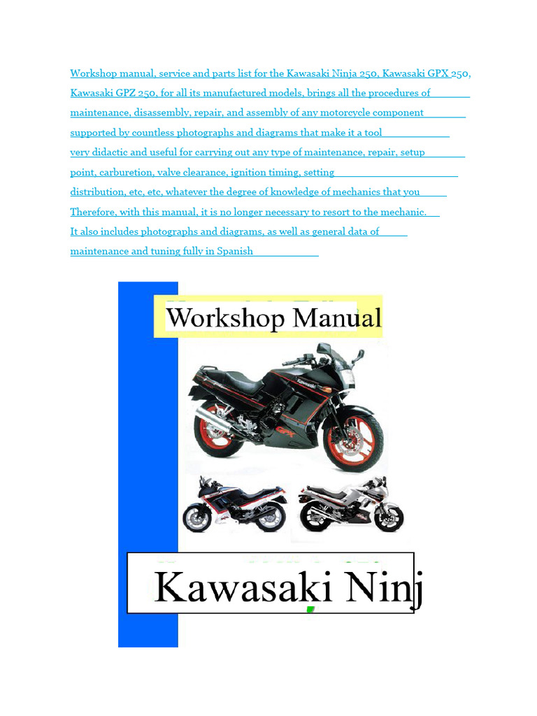 Kawasaki Ninja 250 Workshop Manual | PDF | Vehicles | Land Vehicles