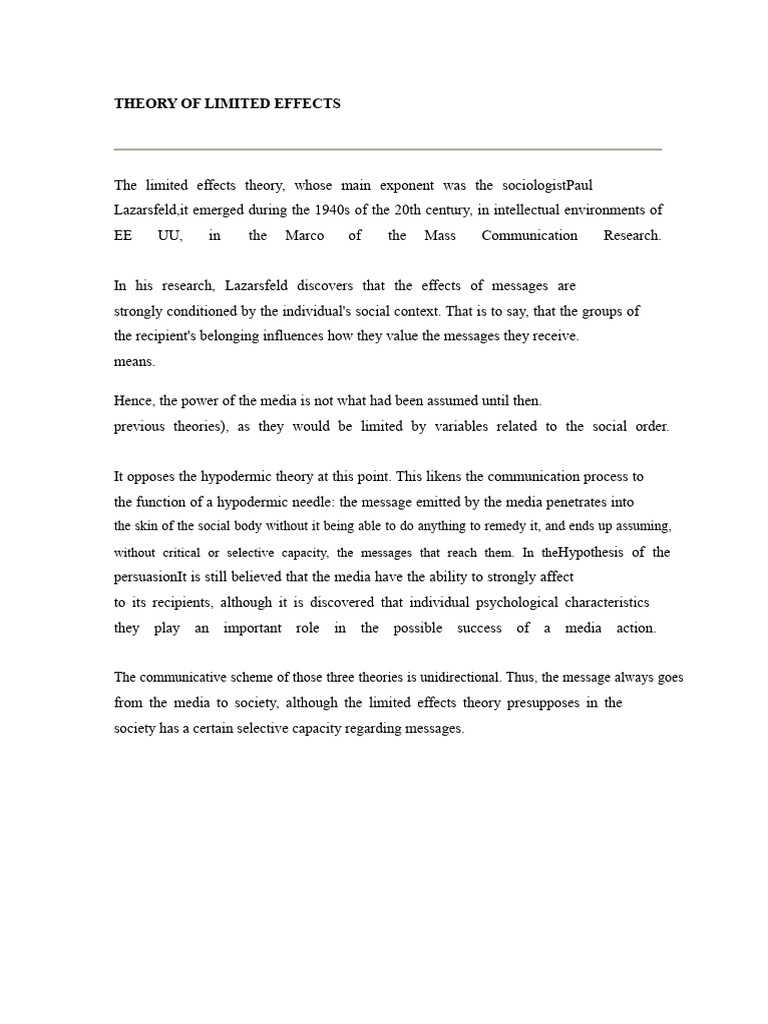Limited Effects Theory in Media Communication | PDF | Communication ...