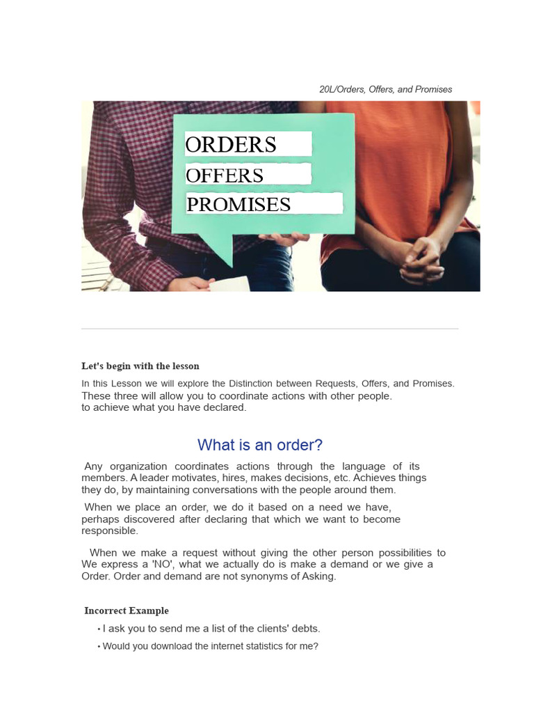 Orders Offers and Promises | PDF | Social Psychology | Psychology
