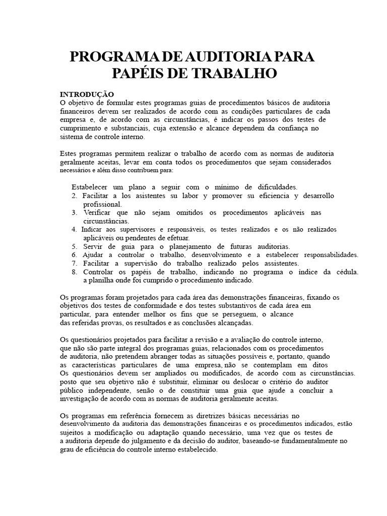 Programa Geral de Auditoria | PDF